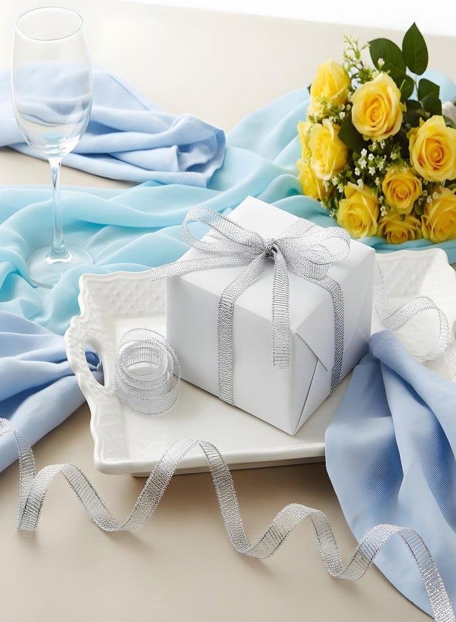 Zelphvt 6 Rolls Silver Glitter Ribbon,150 Yards 1/4inch Shimmer Sheer Thin Glitter Ribbon Sparkly Metallic Fabric Ribbons Thin Sparkly Fabric Ribbons for Gifts DIY Party Wrapping Wedding Decoration and Crafts - Image 3